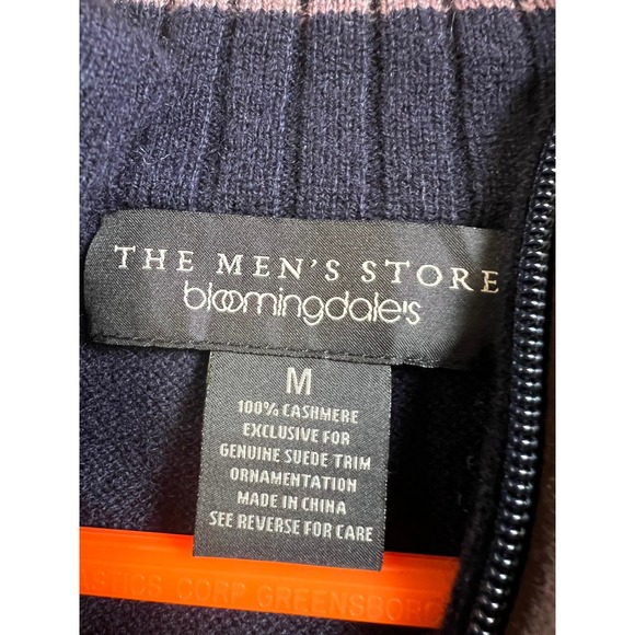 Cashmere mens quarter zip pullover MED leather pull lg sleeve‎ quiet luxury - Picture 5 of 11